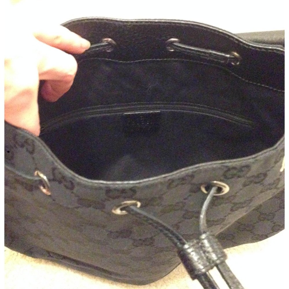 Auth New Never Used Gucci black GG LOGO canvas silver HW shoulder bucket bag - Picture 13 of 15